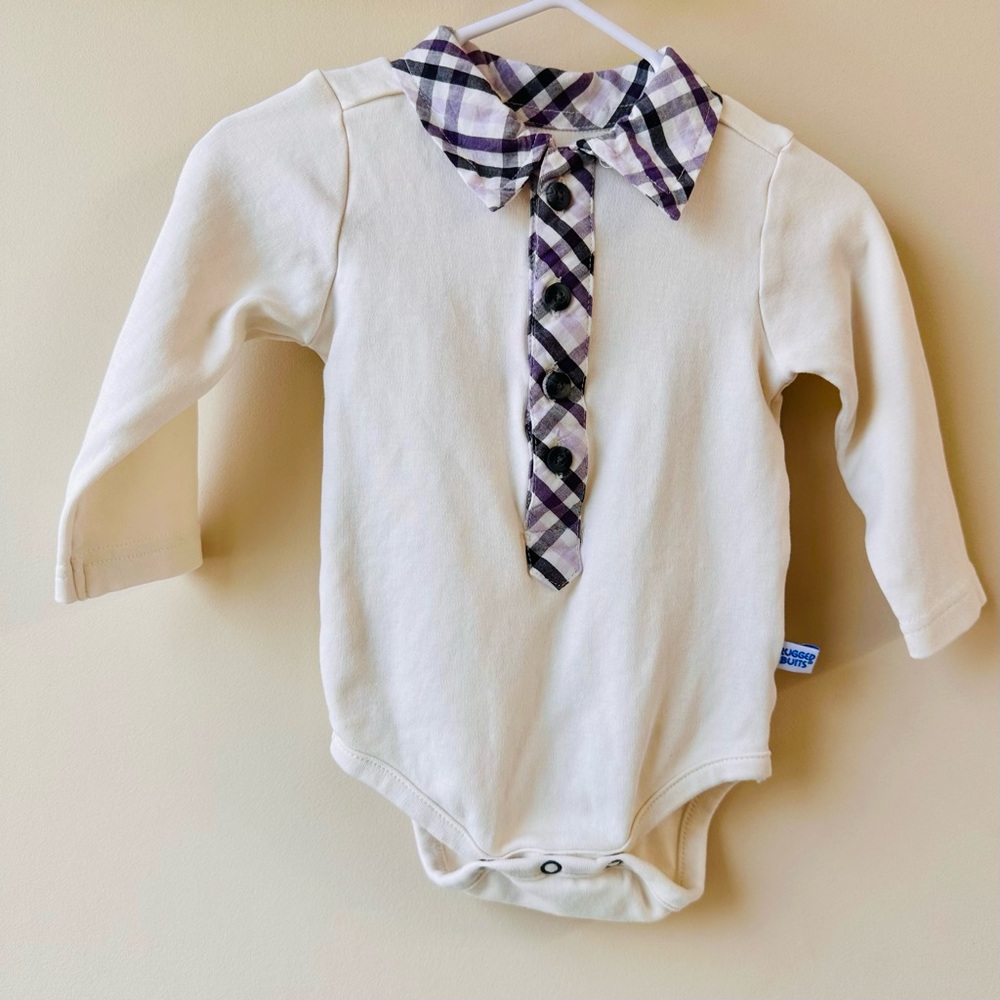 Rugged Butts Purple and Gray plaid Collared Bodysuit- baby boy
